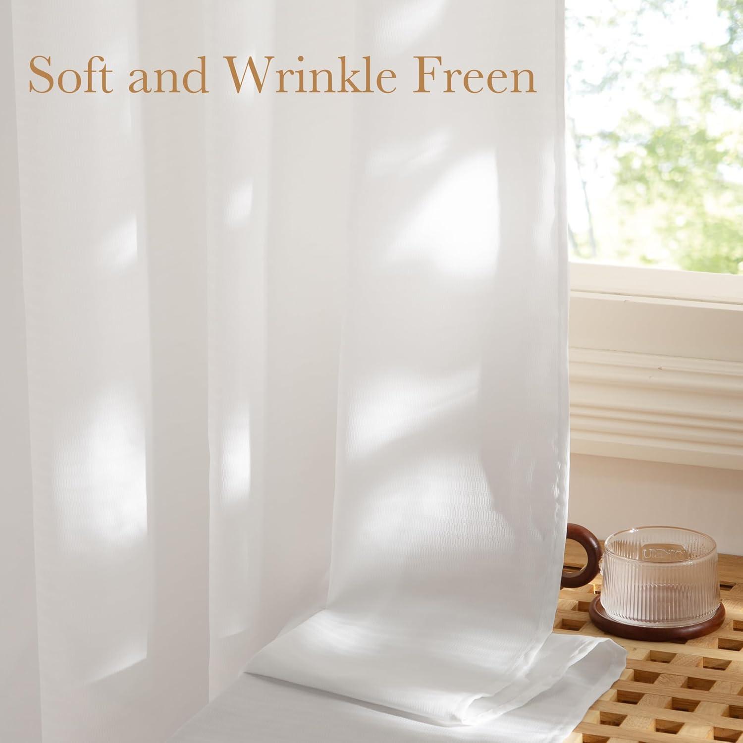 imageNICETOWN Short Sheer Curtains 36 inches Long Privacy Non See Through Drapes for Kitchen 2 Panels Light Filtering Grommet Top Semi Sheer Curtains for Bathroom Office 52 W x 63 L WhiteWhite