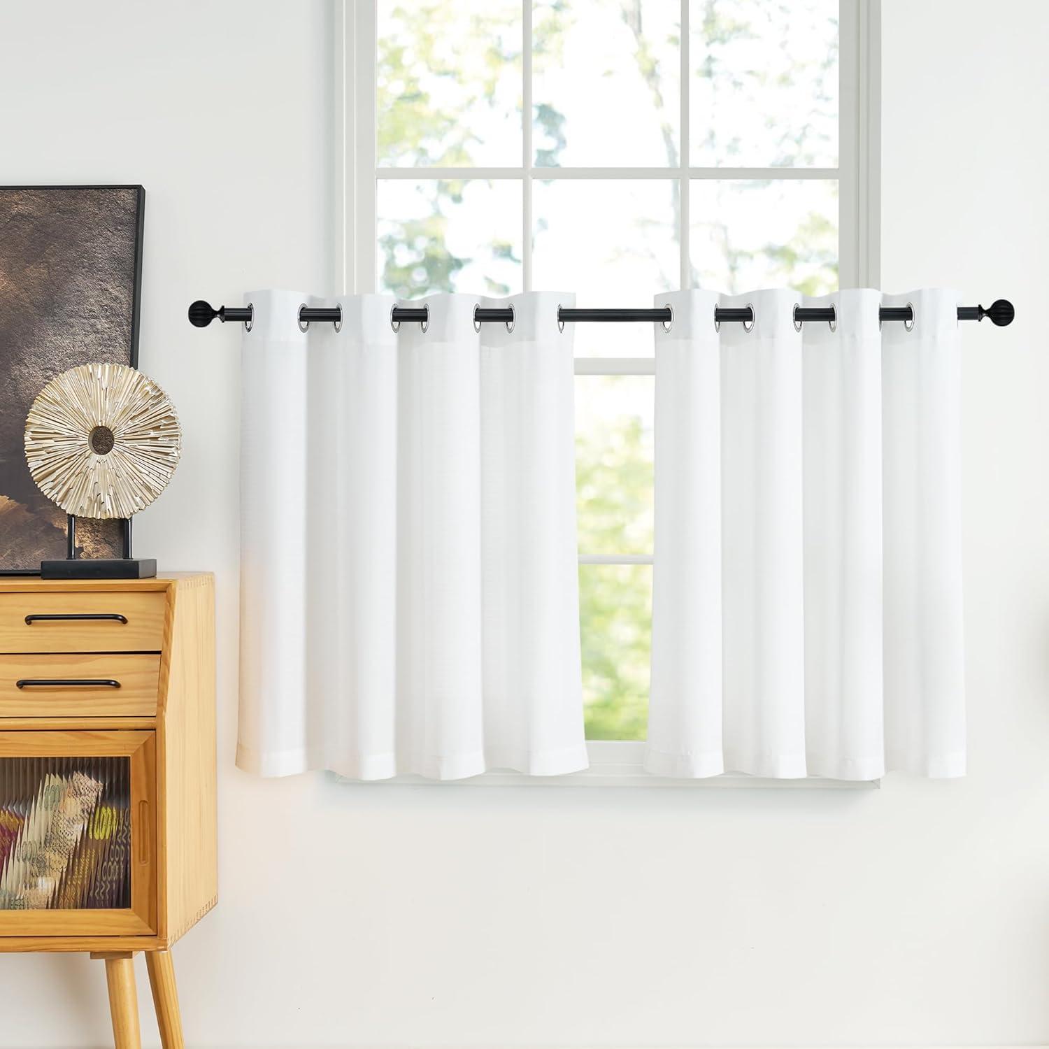 imageNICETOWN Short Sheer Curtains 36 inches Long Privacy Non See Through Drapes for Kitchen 2 Panels Light Filtering Grommet Top Semi Sheer Curtains for Bathroom Office 52 W x 63 L WhiteWhite