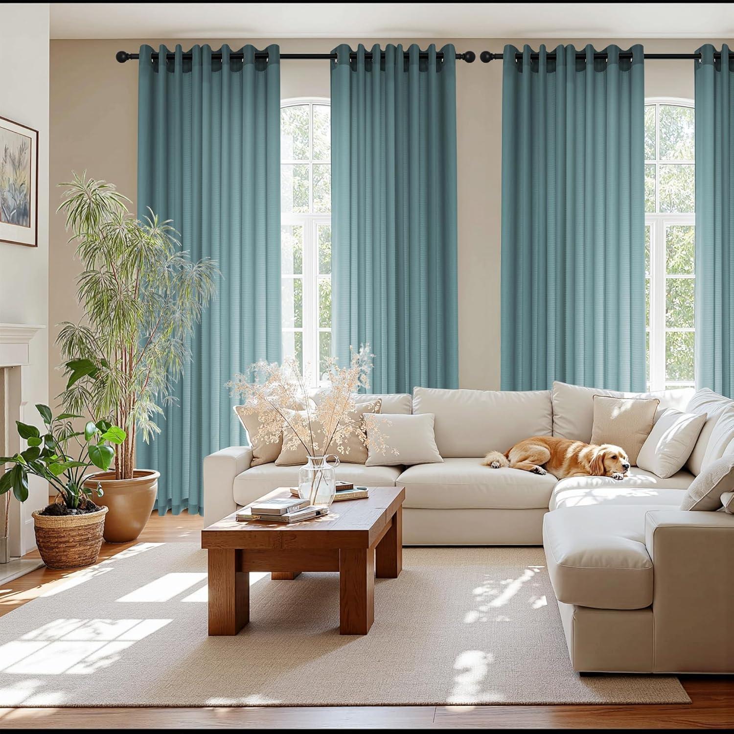 imageNICETOWN Short Sheer Curtains 36 inches Long Privacy Non See Through Drapes for Kitchen 2 Panels Light Filtering Grommet Top Semi Sheer Curtains for Bathroom Office 52 W x 63 L WhiteTurquoise