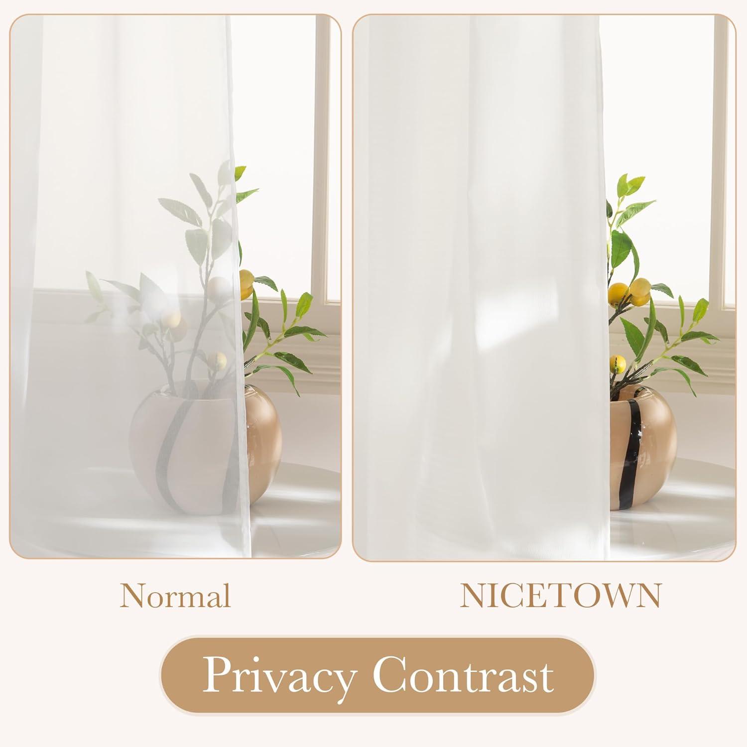 imageNICETOWN Short Sheer Curtains 36 inches Long Privacy Non See Through Drapes for Kitchen 2 Panels Light Filtering Grommet Top Semi Sheer Curtains for Bathroom Office 52 W x 63 L WhiteIvory White