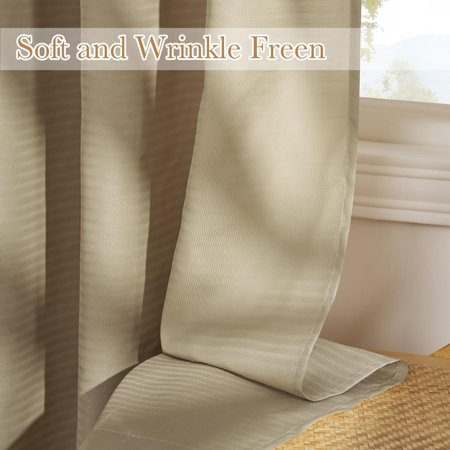 imageNICETOWN Short Sheer Curtains 36 inches Long Privacy Non See Through Drapes for Kitchen 2 Panels Light Filtering Grommet Top Semi Sheer Curtains for Bathroom Office 52 W x 63 L WhiteKhaki