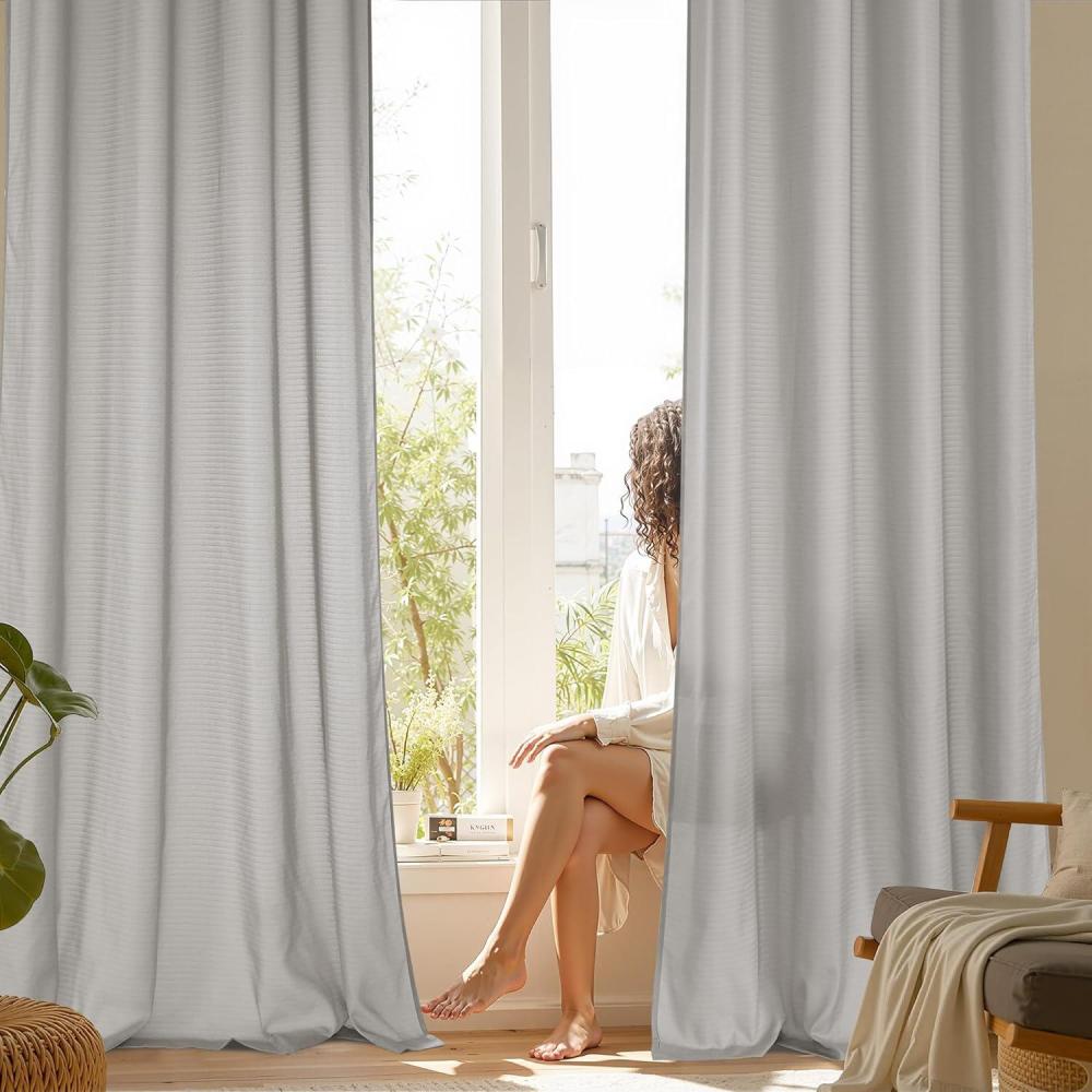 imageNICETOWN Short Sheer Curtains 36 inches Long Privacy Non See Through Drapes for Kitchen 2 Panels Light Filtering Grommet Top Semi Sheer Curtains for Bathroom Office 52 W x 63 L WhiteSilver Grey