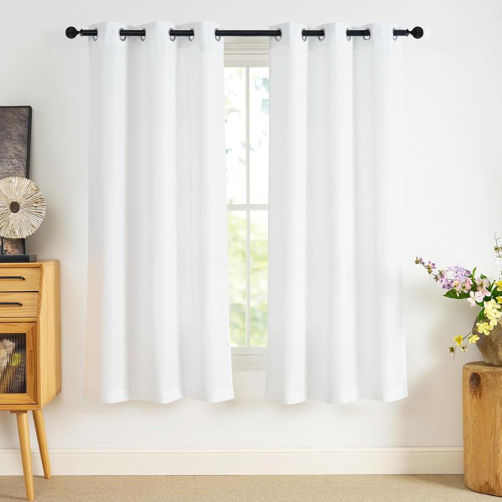 imageNICETOWN Short Sheer Curtains 36 inches Long Privacy Non See Through Drapes for Kitchen 2 Panels Light Filtering Grommet Top Semi Sheer Curtains for Bathroom Office 52 W x 63 L WhiteWhite