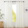 imageNICETOWN Sheer Window Curtain Panels  Ivory Eyelet Top Solid Voile for KitchenHotel 2 Pieces 54 Wide x 84inch LengthBeige