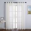 imageNICETOWN Sheer Window Curtain Panels  Ivory Eyelet Top Solid Voile for KitchenHotel 2 Pieces 54 Wide x 84inch LengthBeige