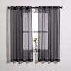 imageNICETOWN Sheer Window Curtain Panels  Ivory Eyelet Top Solid Voile for KitchenHotel 2 Pieces 54 Wide x 84inch LengthBlack