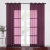 imageNICETOWN Sheer Window Curtain Panels  Ivory Eyelet Top Solid Voile for KitchenHotel 2 Pieces 54 Wide x 84inch LengthBurgundy Red