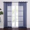 imageNICETOWN Sheer Window Curtain Panels  Ivory Eyelet Top Solid Voile for KitchenHotel 2 Pieces 54 Wide x 84inch LengthDark Blue
