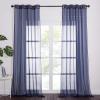 imageNICETOWN Sheer Window Curtain Panels  Ivory Eyelet Top Solid Voile for KitchenHotel 2 Pieces 54 Wide x 84inch LengthDark Blue