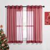 imageNICETOWN Sheer Window Curtain Panels  Ivory Eyelet Top Solid Voile for KitchenHotel 2 Pieces 54 Wide x 84inch LengthHaute Red