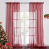 imageNICETOWN Sheer Window Curtain Panels  Ivory Eyelet Top Solid Voile for KitchenHotel 2 Pieces 54 Wide x 84inch LengthHaute Red