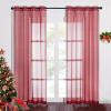imageNICETOWN Sheer Window Curtain Panels  Ivory Eyelet Top Solid Voile for KitchenHotel 2 Pieces 54 Wide x 84inch LengthHaute Red