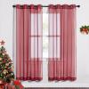 imageNICETOWN Sheer Window Curtain Panels  Ivory Eyelet Top Solid Voile for KitchenHotel 2 Pieces 54 Wide x 84inch LengthHaute Red