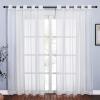 imageNICETOWN Sheer Window Curtain Panels  Ivory Eyelet Top Solid Voile for KitchenHotel 2 Pieces 54 Wide x 84inch LengthIvory