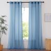 imageNICETOWN Sheer Window Curtain Panels  Ivory Eyelet Top Solid Voile for KitchenHotel 2 Pieces 54 Wide x 84inch LengthStone Blue