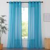 imageNICETOWN Sheer Window Curtain Panels  Ivory Eyelet Top Solid Voile for KitchenHotel 2 Pieces 54 Wide x 84inch LengthTeal