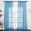 imageNICETOWN Sheer Window Curtain Panels  Ivory Eyelet Top Solid Voile for KitchenHotel 2 Pieces 54 Wide x 84inch LengthTurquoise