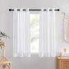 imageNICETOWN Sheer Window Curtain Panels  Ivory Eyelet Top Solid Voile for KitchenHotel 2 Pieces 54 Wide x 84inch LengthWhite