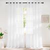 imageNICETOWN Sheer Window Curtain Panels  Ivory Eyelet Top Solid Voile for KitchenHotel 2 Pieces 54 Wide x 84inch LengthWhite