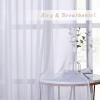 imageNICETOWN Sheer Window Curtain Panels  Ivory Eyelet Top Solid Voile for KitchenHotel 2 Pieces 54 Wide x 84inch LengthWhite
