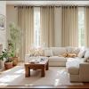 imageNICETOWN Short Sheer Curtains 36 inches Long Privacy Non See Through Drapes for Kitchen 2 Panels Light Filtering Grommet Top Semi Sheer Curtains for Bathroom Office 52 W x 63 L WhiteKhaki