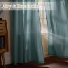 imageNICETOWN Short Sheer Curtains 36 inches Long Privacy Non See Through Drapes for Kitchen 2 Panels Light Filtering Grommet Top Semi Sheer Curtains for Bathroom Office 52 W x 63 L WhiteTurquoise