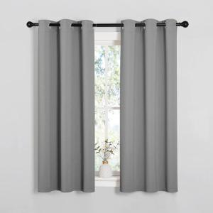 imageNICETOWN Bedroom Curtains Blackout Drapery Panels Three Pass Microfiber Thermal Insulated Solid Ring Top Blackout Window CurtainsDrapes Two Panels 34 x 54 inches Silver Grey