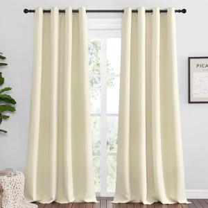 imageNICETOWN Beige Room Darkening Curtains 108 Long for Boho Farmhouse Home Decoration 55 Wide Set of 2 Window Treatment Total Privacy Drape Panels for Bedroom Living Room Guest Room