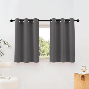 imageNICETOWN Grey Room Darkening Curtains Blackout 30 inch Curtains for Kitchen Grommet Solid Window Treatments Sound Reducing for Bedroom 2 Panels W37 x L30 2 Panels