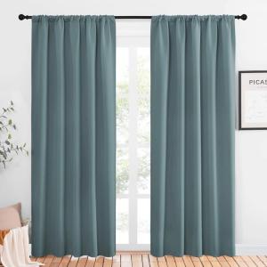 imageNICETOWN Greyish Blue Blackout Curtains Panels for Window Thermal Insulated Rod Pocket Blackout DrapesDraperies for Living Room 2 Panels W52 x L84 inches