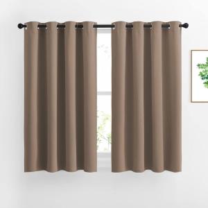 imageNICETOWN Insulated Blackout Curtains and Drapes  Microfiber Energy Saving Thermal Insulated Solid Grommet Blackout Draperies for Kitchen 1 Pair 52 inches by 54 Inch Cappuccino