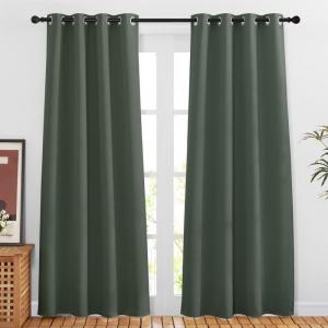 imageNICETOWN Privacy Blackout Doorway 80 inch Curtains Grommet Light Blocking Window Treatments Thermal Drapes for BedroomLiving Room W46 x L80 2 Panels Dark Mallard