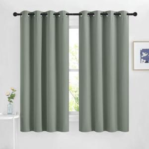 imageNICETOWN Sage Green Blackout Curtains 63 inch Length for Kitchen Grommet Energy Saving Thermal Window Treatments Light Blocking Drapes for Bedroom 2 Panels W46 x L63