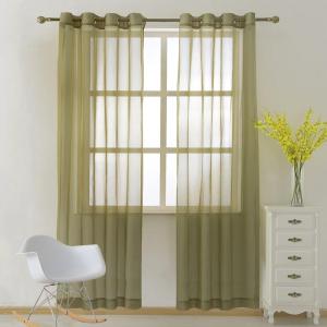 imageNICETOWN Sheer Window Curtain Panels  Ivory Eyelet Top Solid Voile for KitchenHotel 2 Pieces 54 Wide x 84inch LengthArmy Green