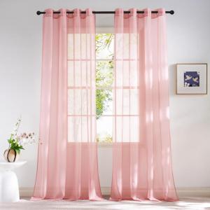 imageNICETOWN Sheer Window Curtain Panels  Ivory Eyelet Top Solid Voile for KitchenHotel 2 Pieces 54 Wide x 84inch LengthBaby Pink