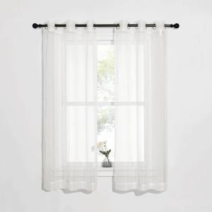 imageNICETOWN Sheer Window Curtain Panels  Ivory Eyelet Top Solid Voile for KitchenHotel 2 Pieces 54 Wide x 84inch LengthBeige