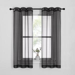 imageNICETOWN Sheer Window Curtain Panels  Ivory Eyelet Top Solid Voile for KitchenHotel 2 Pieces 54 Wide x 84inch LengthBlack