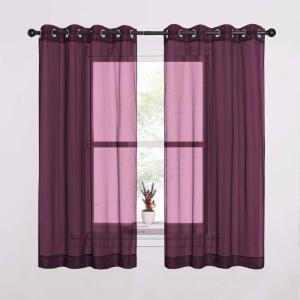 imageNICETOWN Sheer Window Curtain Panels  Ivory Eyelet Top Solid Voile for KitchenHotel 2 Pieces 54 Wide x 84inch LengthBurgundy Red