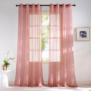 imageNICETOWN Sheer Window Curtain Panels  Ivory Eyelet Top Solid Voile for KitchenHotel 2 Pieces 54 Wide x 84inch LengthCoral Pink