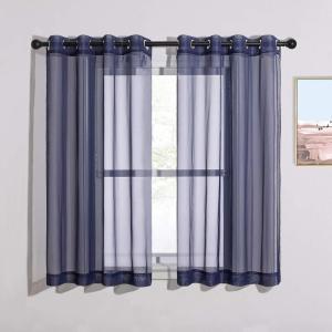 imageNICETOWN Sheer Window Curtain Panels  Ivory Eyelet Top Solid Voile for KitchenHotel 2 Pieces 54 Wide x 84inch LengthDark Blue