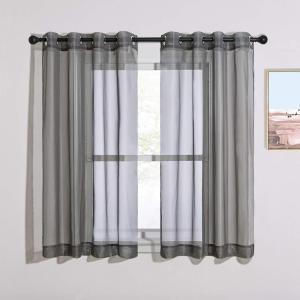 imageNICETOWN Sheer Window Curtain Panels  Ivory Eyelet Top Solid Voile for KitchenHotel 2 Pieces 54 Wide x 84inch LengthDark Grey