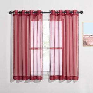 imageNICETOWN Sheer Window Curtain Panels  Ivory Eyelet Top Solid Voile for KitchenHotel 2 Pieces 54 Wide x 84inch LengthHaute Red