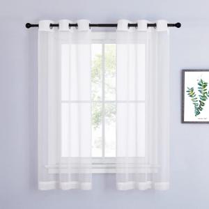 imageNICETOWN Sheer Window Curtain Panels  Ivory Eyelet Top Solid Voile for KitchenHotel 2 Pieces 54 Wide x 84inch LengthIvory
