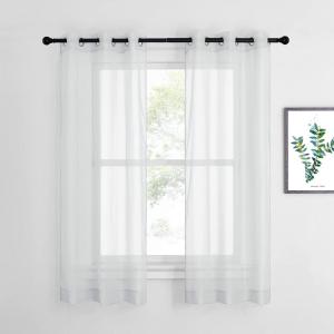 imageNICETOWN Sheer Window Curtain Panels  Ivory Eyelet Top Solid Voile for KitchenHotel 2 Pieces 54 Wide x 84inch LengthLight Gray