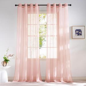 imageNICETOWN Sheer Window Curtain Panels  Ivory Eyelet Top Solid Voile for KitchenHotel 2 Pieces 54 Wide x 84inch LengthLight Pink