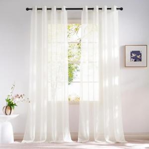 imageNICETOWN Sheer Window Curtain Panels  Ivory Eyelet Top Solid Voile for KitchenHotel 2 Pieces 54 Wide x 84inch LengthNatural
