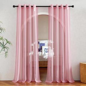 imageNICETOWN Sheer Window Curtain Panels  Ivory Eyelet Top Solid Voile for KitchenHotel 2 Pieces 54 Wide x 84inch LengthPink