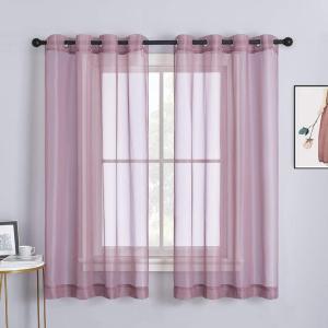imageNICETOWN Sheer Window Curtain Panels  Ivory Eyelet Top Solid Voile for KitchenHotel 2 Pieces 54 Wide x 84inch LengthPurple