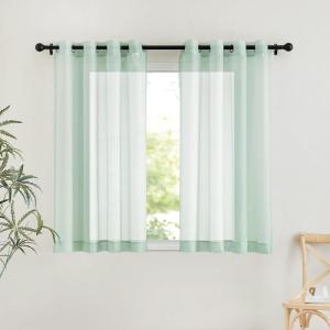 imageNICETOWN Sheer Window Curtain Panels  Ivory Eyelet Top Solid Voile for KitchenHotel 2 Pieces 54 Wide x 84inch LengthSage Green