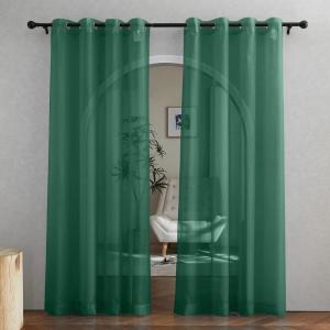 imageNICETOWN Sheer Window Curtain Panels  Ivory Eyelet Top Solid Voile for KitchenHotel 2 Pieces 54 Wide x 84inch LengthSante Green